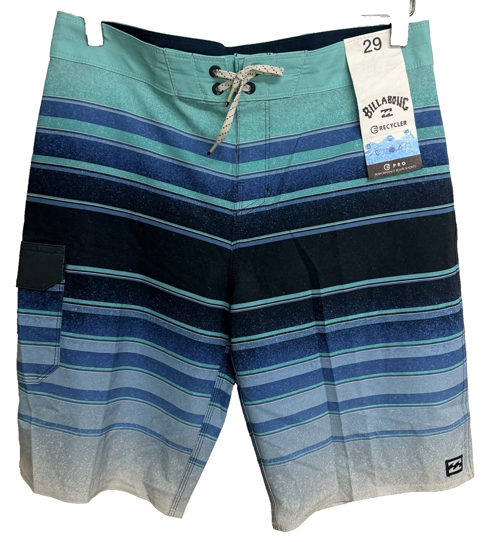Billabong Recycler All Day Pro Board Swim Shorts Men 29 Blue Striped Stretch NEW
